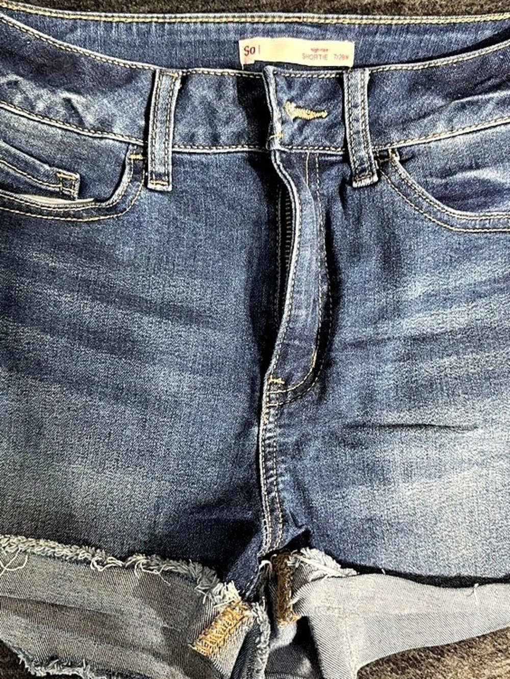 SO High Rise Shortie Denim Jean Shorts in Blue Size 50